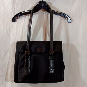 Francesco Biasia Womens Tote Bag Black Nylon Organizer Leather Trim Purse